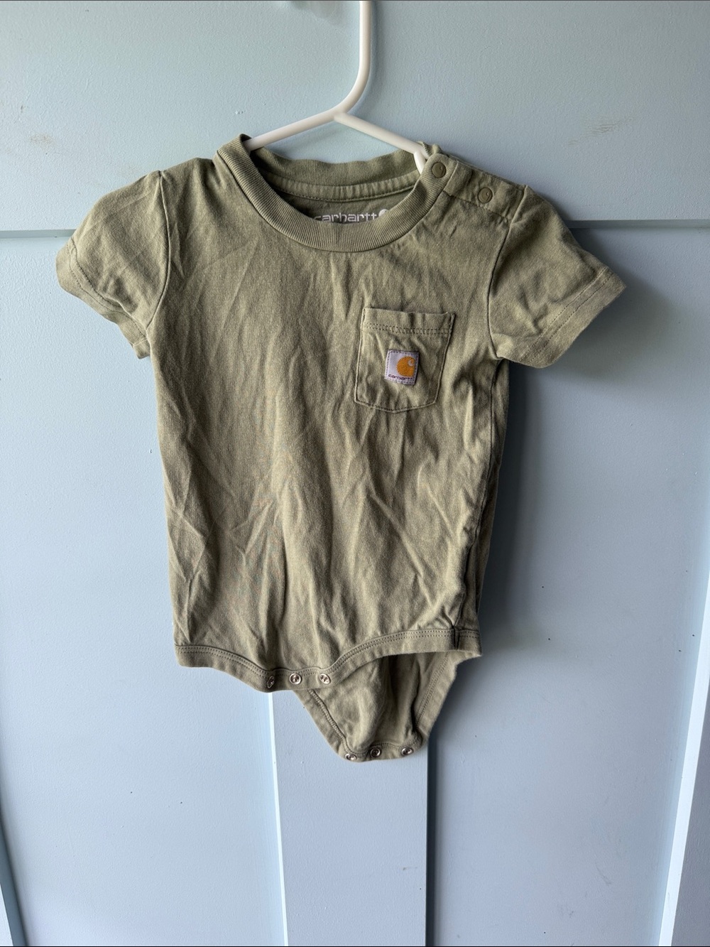 Carhartt Olive Green Short Sleeve Baby Bodysuit with Chest Pocket